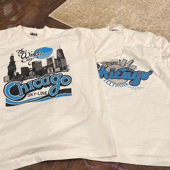 Vintage 90s Chicago T-Shirt Illinois IL Chi Town Skyline - Large Made in the USA - Picture 1 of 14